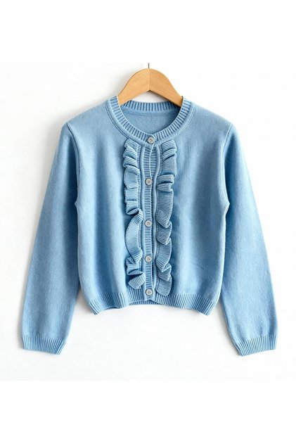 Stylish Knit Cardigan with Ruffle Detail and Buttons