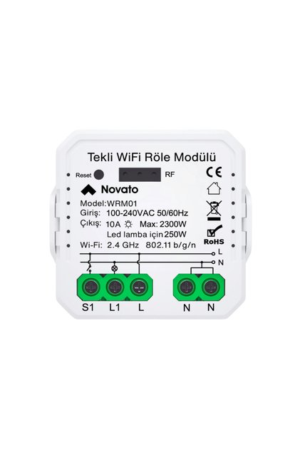 WiFi Tek Çıkışlı Akıllı Röle WRM01 - 10A, Anahtar Girişli ( Tuya - Smart Life Uyumlu )