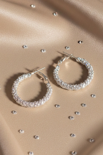 Women's Textured Hoop Earrings / Sparkling Earrings