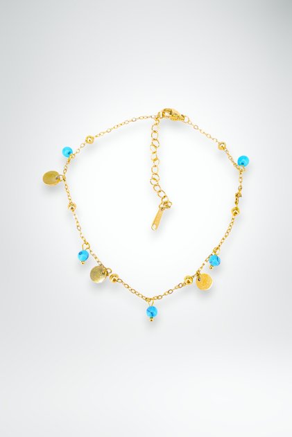Turquoise Stone Single Row Anklet | Ultra Light Gold Chain