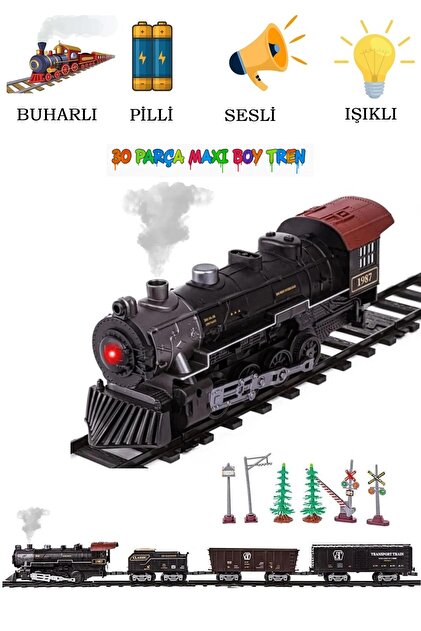 Buharlı Işıklı Ve Sesli Tren Seti 30 Parça Vagon Oyuncak