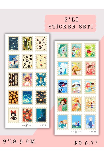2'li Studio Ghibli Pul Temalı Sticker 6.77 - Ajanda Planlayıcı Bullet Journal İçin Uygundur