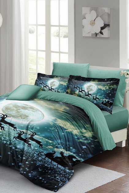 New Year's Double Duvet Cover (with Elastic Sheet) Cotton Satin Deer