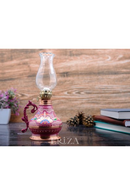 350 Ml Dekoratif Nostaljik Fitilli Bakır Kandil, İşlemeli Gaz Lambası