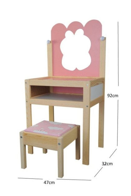 Ahşap Makyaj Masası Gerçek Aynalı Kız Çocuk Evcilik Oyuncak Set