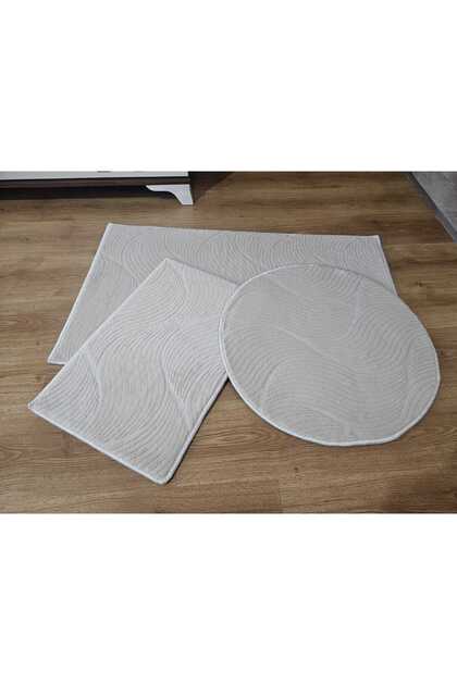 Meri̇nos Relief 3-Piece Decorative Modern Non-Slip Base Soft Washable Mat (100X60)(40X60)(60X60)