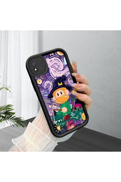 Realme C11 2021 Compatible Black Silicone Van Gogh Starry Night Patterned Anti-Slip Phone Case