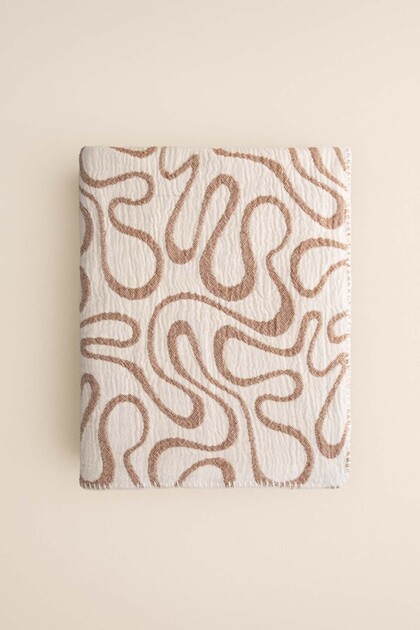 Wave Jacquard Cotton Chenille Sofa Throw, Tv Blanket Cream 100X170 cm