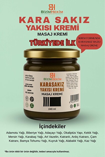 BİZİMHEKİM ŞİFA EVİ Doğal Hakiki Kara Sakız Yakısı Masaj Kremi 240