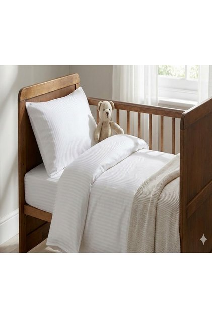 White Striped Cotton Satin Baby Duvet Cover Set 100 X 150cm