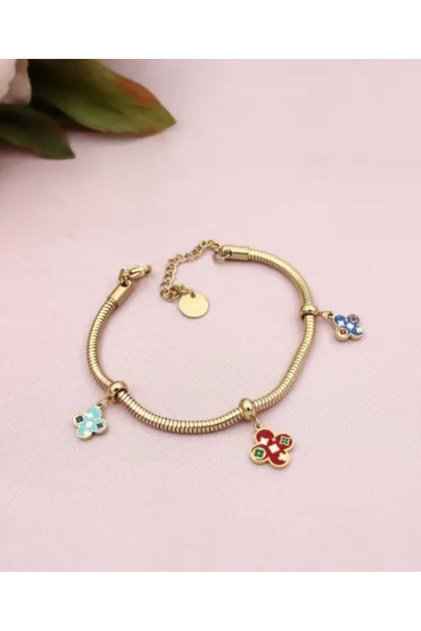 Women's Clover Detailed Enamel Dangle Steel Bracelet