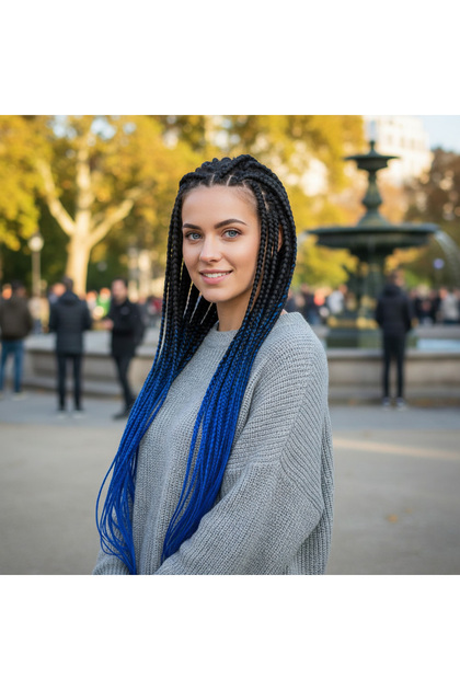 Synthetic ombre hair for african braids and dreadlocks - black to dark blue ombre