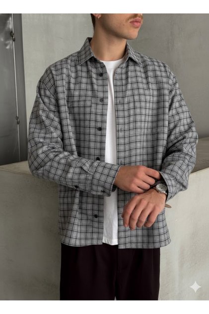 Men's Oversize Cut Checked Shirt