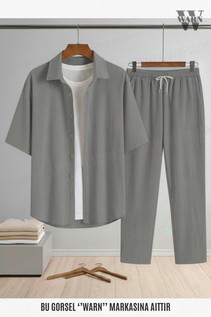 Krep Kumaş Kısa Kol Gömlek - Pantolon Takım Likralı Unisex Kadın Erkek Takım