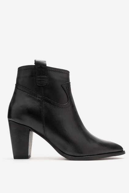 Women's Pointed Toe High Heel Boots Genuine Leather Gn 39499 Black