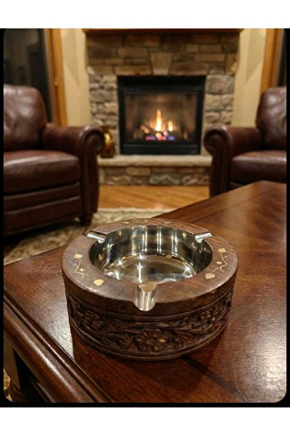 Stainless Steel Round Rosewood Ashtray-Wooden Ashtray Large Size