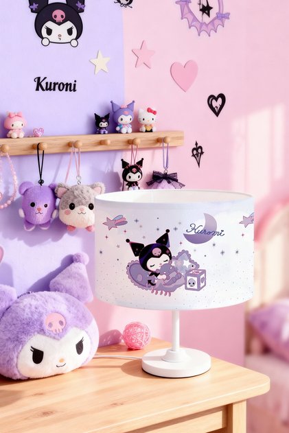 Yıldızlar Altında Uykucu Kuromi Desenli Çocuk Odası Abajur