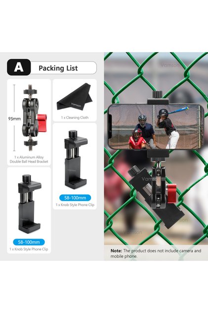 حامل سياج الهاتف من Vamson لكاميرا البيسبول والكرة اللينة وGoPro11 وInsta360 X3 وDJI Accessor.