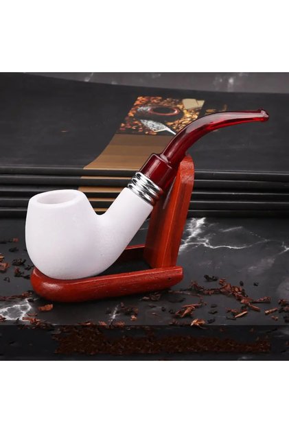 Meerschaum Stone Damaly,Creative Imitation Sea Bubble Resin Tobacco Pipe,Curved Red Tail White Filte