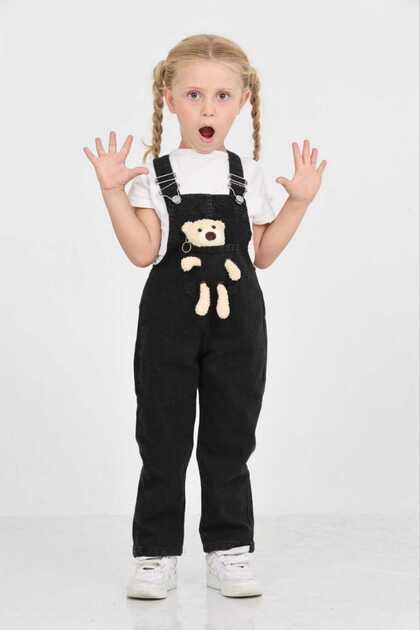 Denim Slopet Girl's Jumpsuit with Teddy Bear