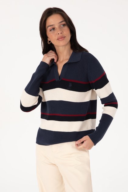 Women's Light Navy Blue Polo Neck Sweater 50308850-Vr059