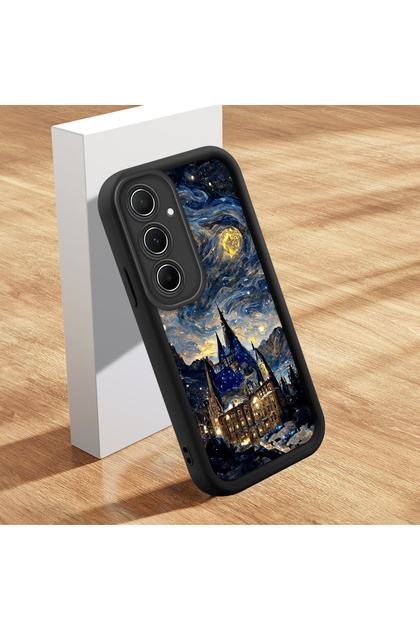 Charming Sky Pattern Black Silicone Case Compatible with Samsung Galaxy A55