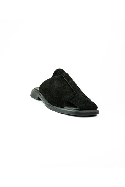4104 Black Suede Leather Women's Slippers
