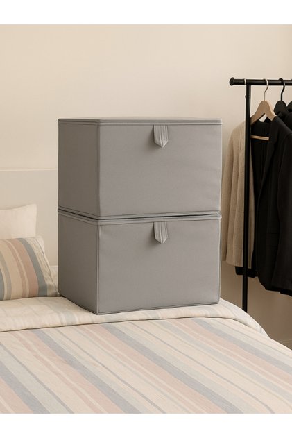 2-Piece Zippered Box Storage – Closet Laundry Toy Organizer Folding Storage Box