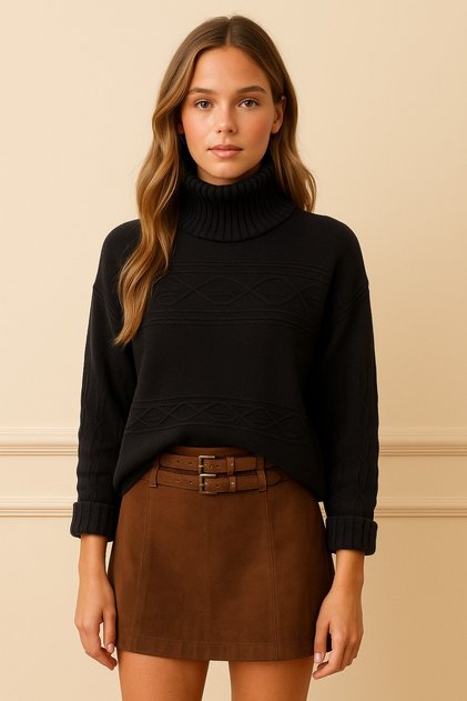 Turtleneck Patterned Knitwear Sweater