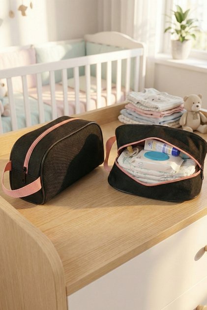 Black Mother Baby Care Bag Diaper Organizer Waterproof Large Interior Organizer Portfolio Bag