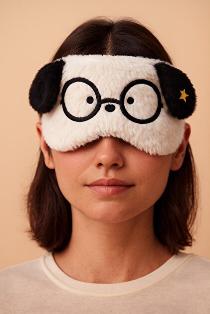 Dog patterned sleep eye mask with glasses - white