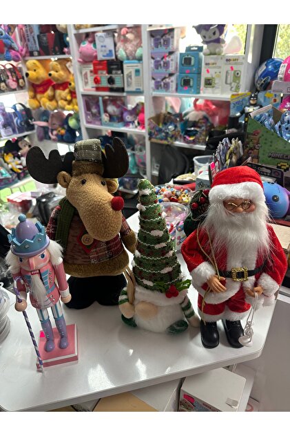 Yılbaşi seti 4 lü uzayan geyik pilli cüce kursun asker ve noel baba 4 lü noel yılbaşi süsü