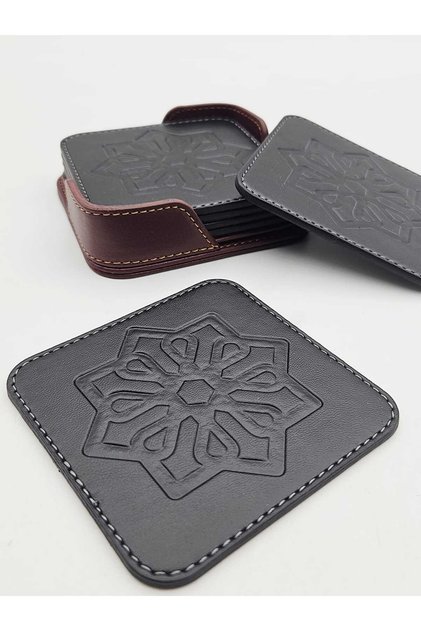 Seljuk Patterned Stylish Coasters Hand Stitched 6 Pieces (with Holder Stand)