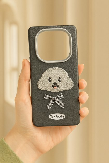 Xiaomi Redmi Note 14 Pro and Pro Plus Compatible Toy Poddle Embroidered Black Case - Bow Detail Model