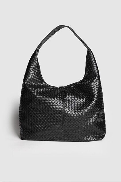 Women's Knitted Look Large Size Wide Volume Shoulder Bag Black