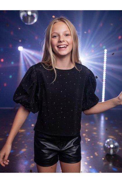 Girl's Balloon Sleeve Design Stone Blouse