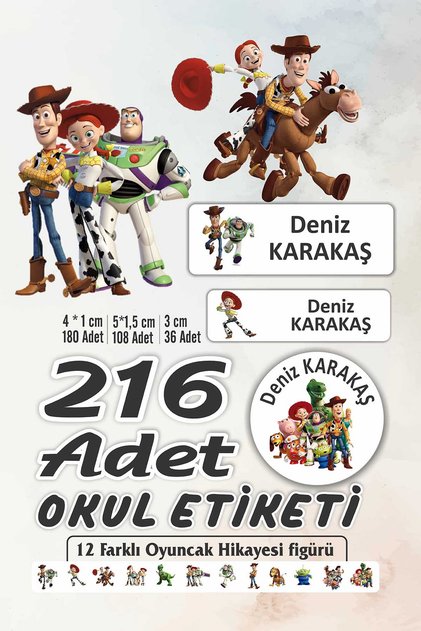 Kişiye Özel Oyuncak Hikayesi Temalı Sticker (216 Adet Defter Kalem okul etiketi)