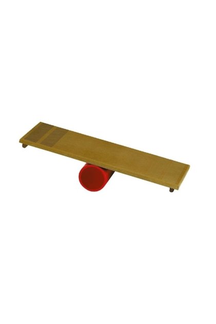 Placă de echilibru Rolla Bolla, din lemn, cu rolă rezistentă din PVC 130 mm, bej/roșu