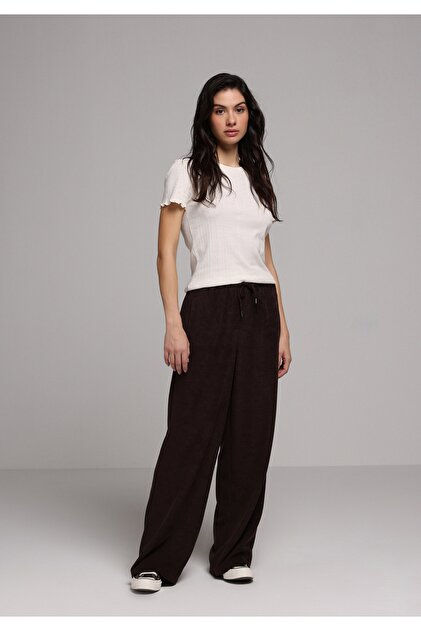 Regular Fit High Waist Wide Leg Women's Brown Trousers