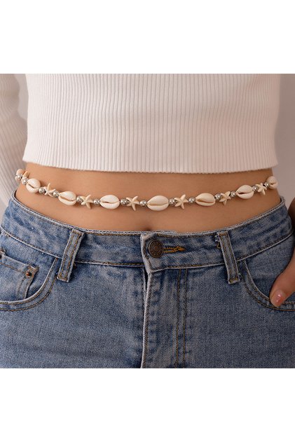 AYA6074701 Bohemia Fashion Starfish Shell Belly Chains for Women Summer Beach Rice Beads Beaded Body