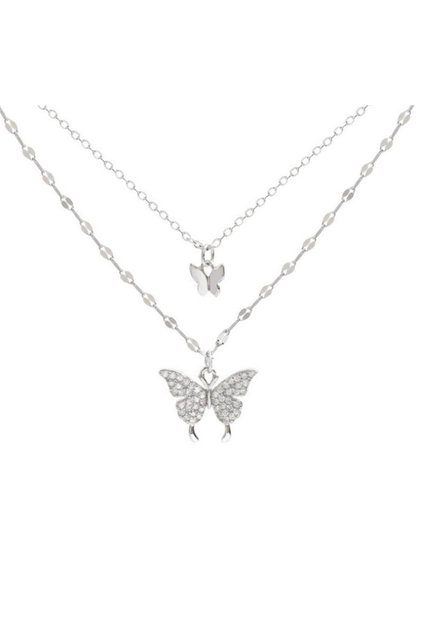 Silver 45cm SXL2307 Lats New Shiny Butterfly Necklace Exquisite Double Layer Clavicle Chain Jewelry