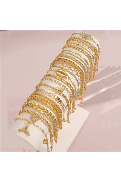 AYA6176801 13pcs/Set Bohemian Heart Butterfly Rhinestone Anklet for Women Faux Turquoise Multi-Eleme