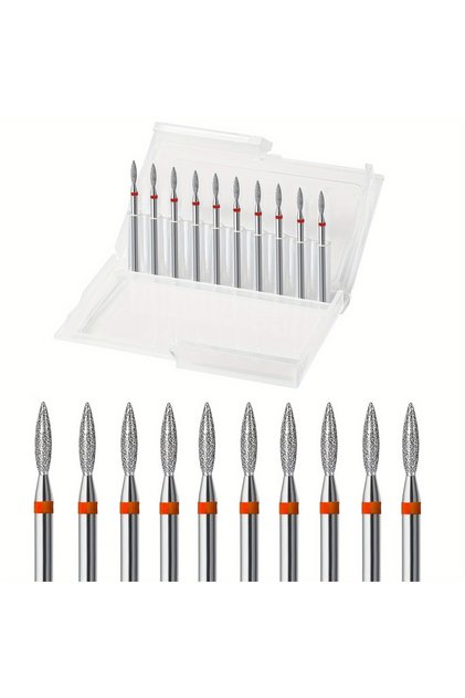 10pc 10PCS/BOX 3/32'' Fine-F Professional Diamond Flame Cuticle Drill Bit Set,Manicure Pedicure, Dea