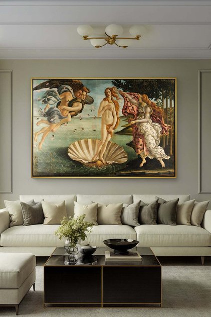 Sandro Botticelli'nin İkonik Başyapıtı Venüs'ün Doğuşu Rönesans Gold Metal Çerçeveli Kanvas Tablo