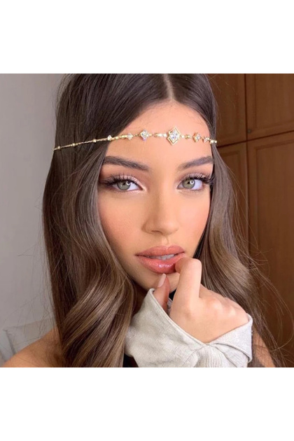 Gold-color Elegant Boho Square Forehead Chain Headband Hair Decoration Fashion Gift Indian Rhineston
