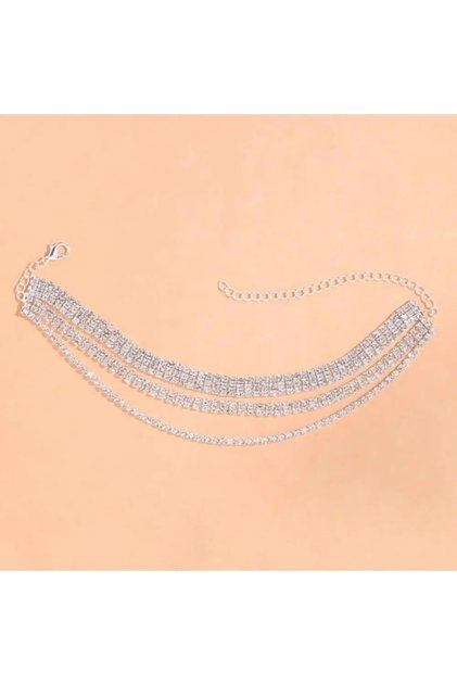 Stone Fans Silver Anklet Bling Layered Barefoot Anklet for Women Bracelets Jewelry Leg Rhi