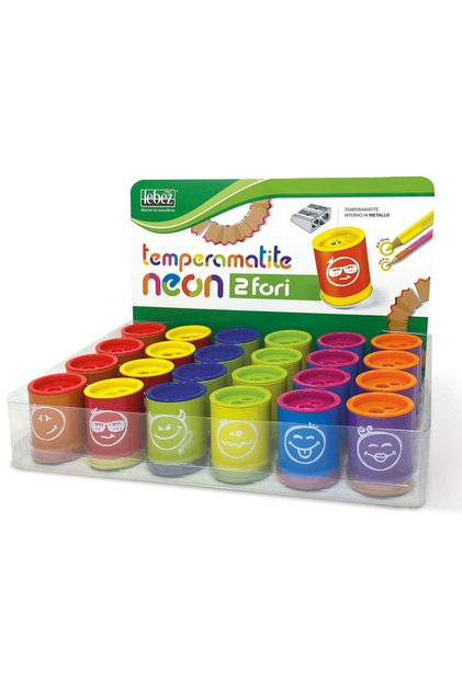 Ascutitoare de creion cu 2 gauri si container Neon, 6 modele (24 buc/display)