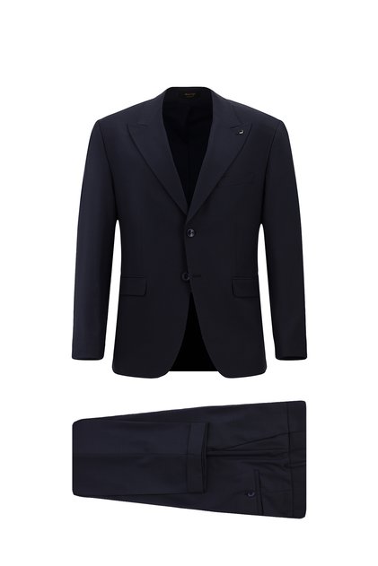 Regular Fit Pointed Collar Plain Dobby Wool Classic Suit