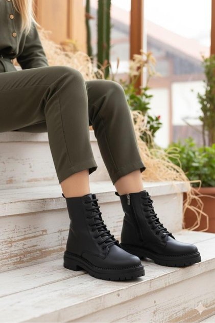 5255 Comfortable Zippered Lace-Up Non-Slip Sole Warm Lining Women's Boots