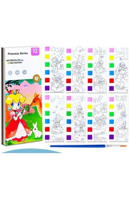 Carte de colorat cu vopsele și pensulă – Tematică Prințese